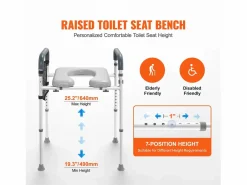 Clearance Asiento de Inodoro Elevado SucceBuy, Ajuste de Altura en 7 Posiciones, 158,7 kg, Estructura de Aluminio Tapa De Inodoro