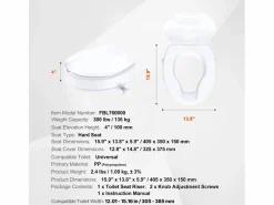 Clearance Asiento de inodoro elevado SucceBuy 10 cm, instalación rápida, plástico resistente, capacidad 136 kg, universal e higiénico Tapa De Inodoro
