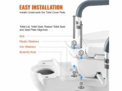 Asiento de Inodoro Elevado SucceBuy, 88,9 mm de Altura, Capacidad 136 kg, Barandillas de Aluminio,