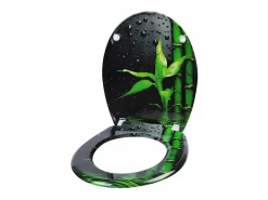 New Helloshop26 Asiento de inodoro premium tapa de inodoro con bisagras ajustables y cierre suave para baño familiar fabricado en bambú 19_0000735 Marru00f3n