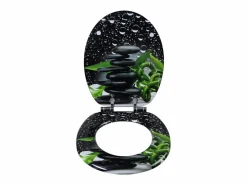 Helloshop26 Asiento de inodoro tapa de inodoro de madera robusta con mecanismo de cierre suave para baño 19_0000703