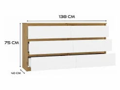 Clearance TOPESHOP ASTER – Cómoda ancha para dormitorio, salón o oficina – 6 cajones – 138x40x75 cm – Artesanal y blanco Marru00f3n / Blanco