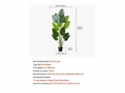 Ave del Paraíso Artificial SucceBuy, 1,8 m, Planta Artificial Tropical en Maceta, Falso Árbol Tropical, Planta Falsa Hojas Polietileno para Salón Verde