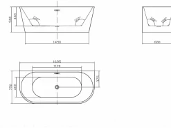 Shower & Design Bañera acrílica blanca, 245L, 170 x 75 x 58 cm, DIVINA