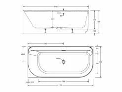 Outlet Bañera acrílica semi-exenta blanca de 170 cm - Ángulo recto EQUINOXE Blanco