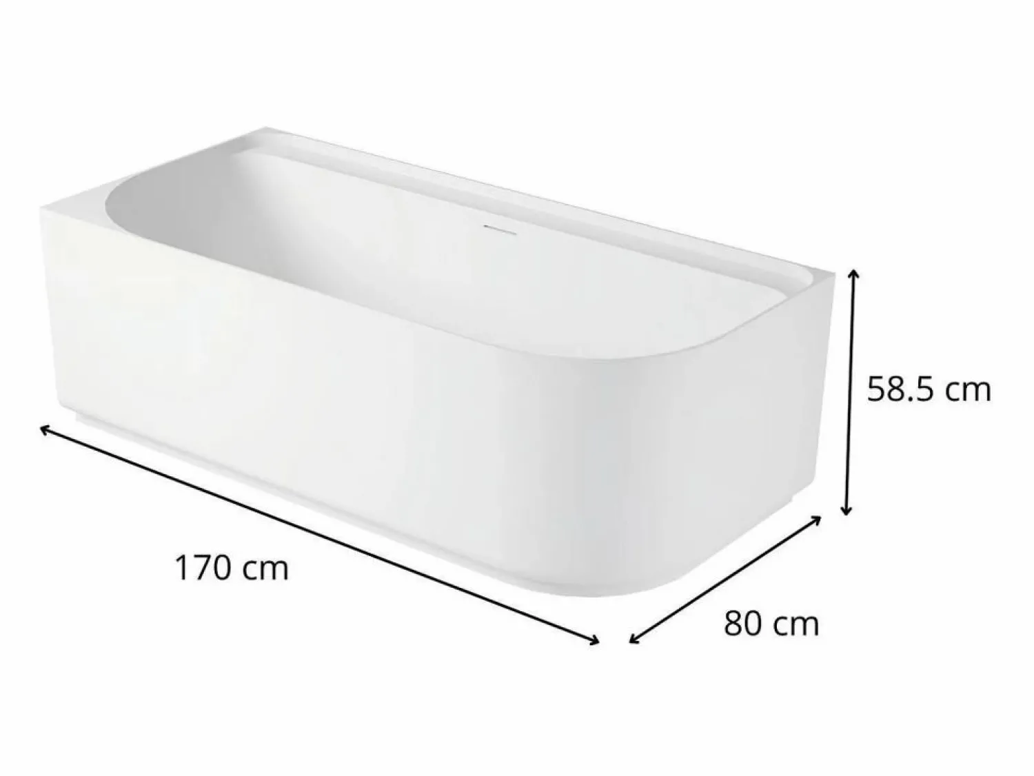 Hot Bañera acrílica semi-exenta blanca de 170 cm - Esquina izquierda EQUINOXE Blanco