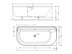 Hot Bañera acrílica semi-exenta blanca de 170 cm - Esquina izquierda EQUINOXE Blanco