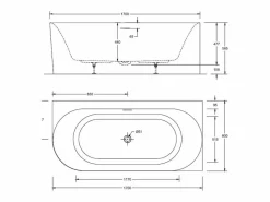 Bañera acrílica semi-exenta blanca 170cm - Ángulo recto FORMA