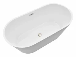 Bañera Autoportante SucceBuy en Acrílico, Bañera Isla Moderna y Elegante, 150x75 cm, Gran Capacidad 230 L, con Rebosadero y Desagüe en Níquel Cepillado Blanco