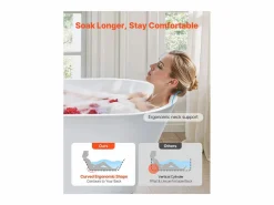 Clearance Bañera Autoportante SucceBuy en Acrílico, Bañera Isla Moderna Ovalada, 150x75 cm, Gran Capacidad 230 L, con Rebosadero y Desagüe en Cromo Pulido Bañera Exenta