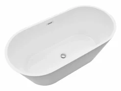 Clearance Bañera Autoportante SucceBuy en Acrílico, Bañera Isla Moderna Ovalada, 150x75 cm, Gran Capacidad 230 L, con Rebosadero y Desagüe en Cromo Pulido Bañera Exenta