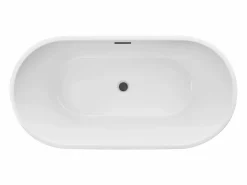 Bañera Autoportante SucceBuy en Acrílico, Bañera Isla Moderna Blanca 150x75 cm, Gran Capacidad 230 L, con Rebosadero y Desagüe Negro Mate, Cuarto de Baño