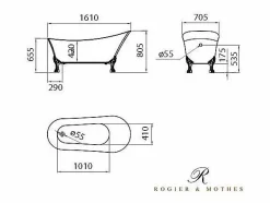Best Bañera con patas BALMAIN 161 cm patas LEÓN CROMADAS Bañera Con Patas
