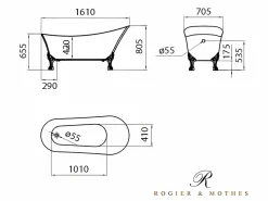 Discount ROGIER & MOTHES Bañera con patas BALMAIN 161 cm patas LEÓN BRONCE ENVEJECIDO Blanco