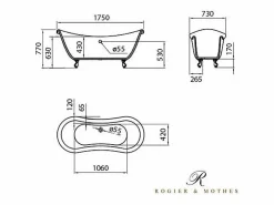 Online Bañera con patas DARLINGTON 175 cm patas LEÓN CROMADAS Bañera Con Patas
