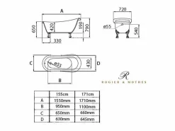 Clearance Bañera con patas RICHMOND NEGRA 171 cm patas ÁGUILA DORADAS Bañera Con Patas