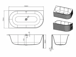 Shower & Design Bañera de esquina - 200L - mate - AcrÃ­lico - Esquina izquierda - 150cm - BARBORI