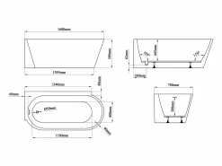 Discount Bañera de esquina blanca - 225 L - acrílico - 160 x 78 x 58 cm - esquina izquierda - RIVASO Bañera Rinconera