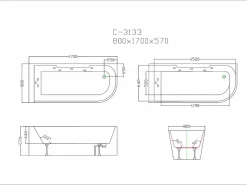 New Shower & Design Bañera de hidromasaje 1 plaza 263L ángulo izquierdo ARIA Blanco