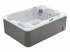 VOGUE SPA Bañera de hidromasaje de 3 plazas perlado con cubierta, 65 chorros, Ancho 210 x Prof. 158 x Alt. 73 cm, motor BALBOA, FIDJI Blanco