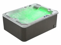 VOGUE SPA Bañera de hidromasaje de 3 plazas perlado con cubierta, 65 chorros, Ancho 210 x Prof. 158 x Alt. 73 cm, motor BALBOA, FIDJI Blanco