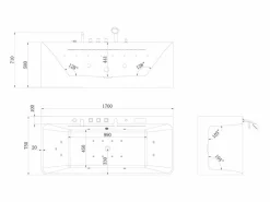 Shower & Design Bañera de hidromasaje semi-exenta , 1 plaza, 170 x 58.3 x Prof. 74 cm, KIRANA