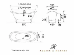 ROGIER & MOTHES Bañera de Hierro KINGSTON negra 182 cm Patas BLANCAS