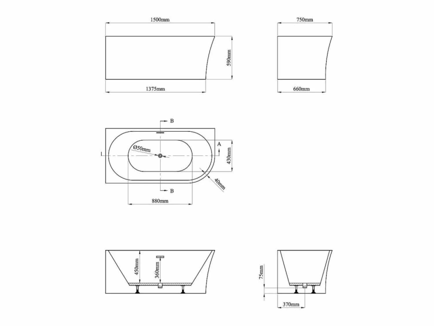 Discount Bañera de ángulo izquierdo - 201 L - 150 x 75 x 59 cm - - Acrílico - PONTICOLA Bañera Rinconera