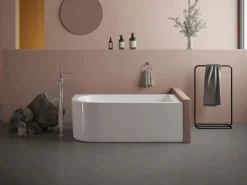 Shower & Design Bañera esquinera ovalado blanca en acrílico, 201L, 150 x 75 x 58 cm, ángulo derecho, ANIKA