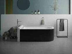 Sale Bañera esquinera ovalado negra en acrílico, 240L, 170 x 75 x 58 cm, ángulo izquierdo, ANIKA Bañera Rinconera
