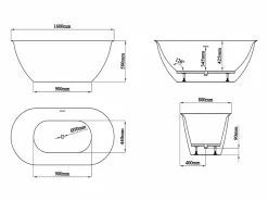 Outlet Bañera exenta blanca - 197 L - Acrílico - 160 x 80 x 58 cm - SORTINO Bañera Exenta