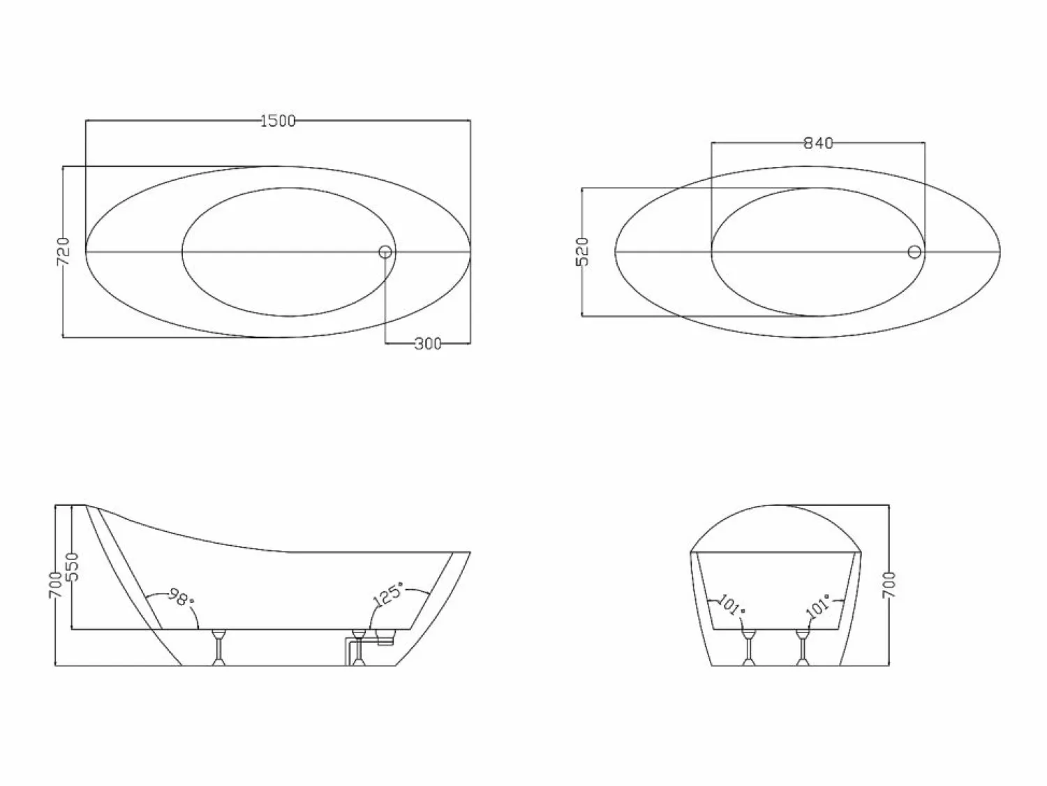 Shower & Design Bañera exenta blanca - 1 plaza - 181 L - Ancho 150 x Prof. 75 x Alt. 70 cm - NATALIA