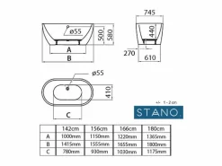 STANO Bañera exenta BOSTON 166 cm