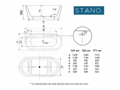 Hot STANO Bañera exenta FINDLAY Anti-Slide 171 cm Blanco