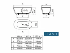 Best STANO Bañera exenta LISBON 150 cm Mate Blanco