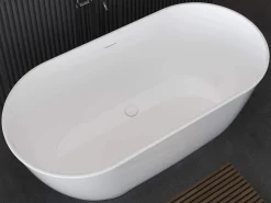 Shower & Design Bañera exenta ovalada blanca en acrílico, 210 L, 150 x 74 x 57 cm, MOBULA