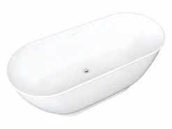 Shower & Design Bañera exenta ovalada blanca en acrílico, 210 L, 150 x 74 x 57 cm, MOBULA