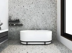 Shower & Design Bañera exenta ovalada con acabados de metal - 230 L - 160 x 75 x 60 cm - - Acrílico - PLECO Blanco