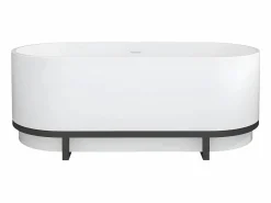 Shower & Design Bañera exenta ovalada con acabados de metal - 230 L - 160 x 75 x 60 cm - - Acrílico - PLECO Blanco