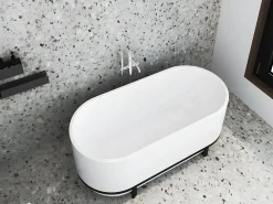 Shower & Design Bañera exenta ovalada con acabados de metal - 230 L - 160 x 75 x 60 cm - - Acrílico - PLECO Blanco