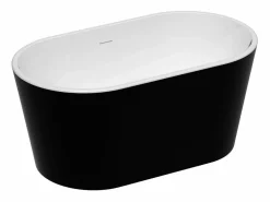 Shower & Design Bañera exenta ovalada de acrílico negra, 180L, 130 x 71 x 58 cm, APOGON