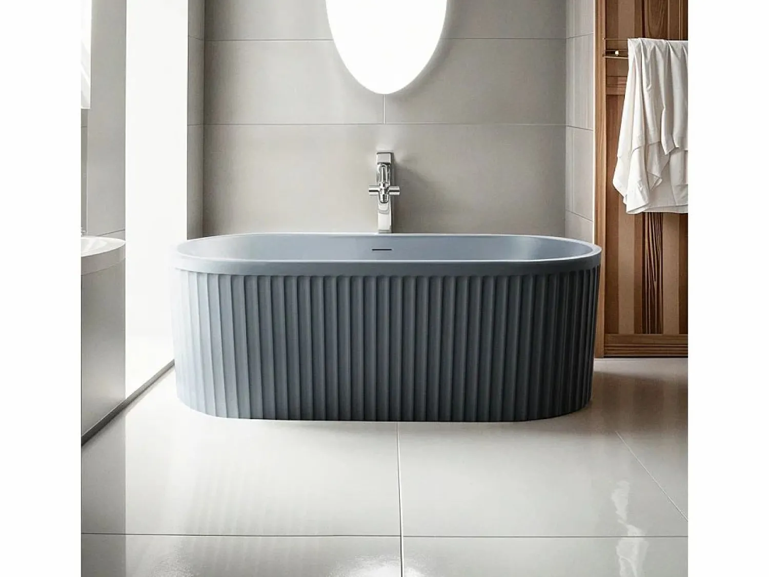Bañera exenta ovalada de 170x80cm acanalada color gris Kimolos Moon