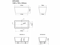 Shower & Design Bañera exenta rectangular - 197 L - 130 x 70 x 55 cm - - Acrílico - SPICARA