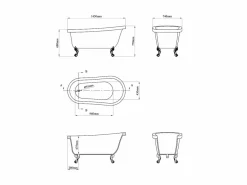 Outlet Bañera exenta retro - 200 L - 145 x 4 x 77 cm - y patas blancas - NISOS Bañera Con Patas