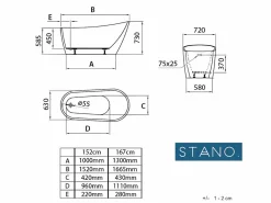New STANO Bañera exenta SUTTON 152 cm Blanco