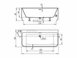 Best SANYCCES Bañera exenta TRENTO MURO | 175 cm - Con grifo sobre Borde Blanco