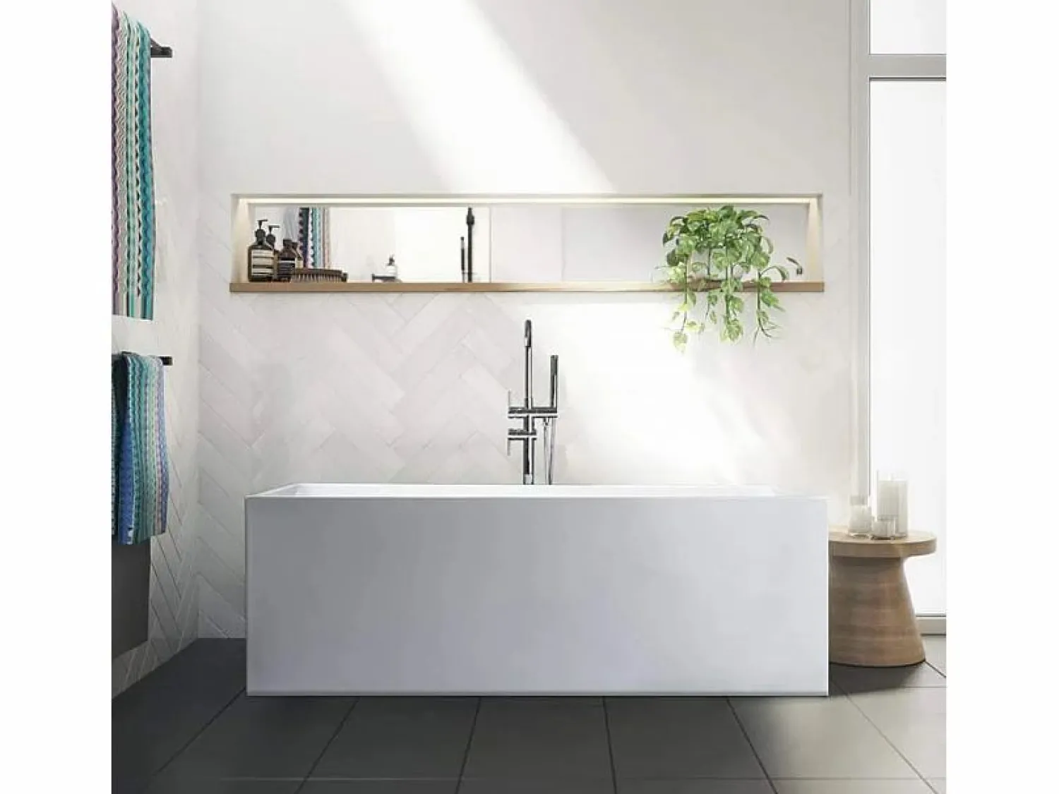 Clearance Bañera Independiente Diseño Clásico Rectangular De Resina Eubea Multicolor