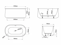 Shower & Design Bañera isla blanca mate - 130 x 74 x 60 cm - 195 L - CALDRIA