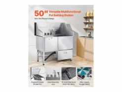 Clearance Bañera para Perros SucceBuy, Animales de Compañía Acero Inoxidable 127,5cm, Rampita de Puerta Izquierda Plateado