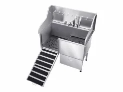 Clearance Bañera para Perros SucceBuy, Animales de Compañía Acero Inoxidable 127,5cm, Rampita de Puerta Izquierda Plateado